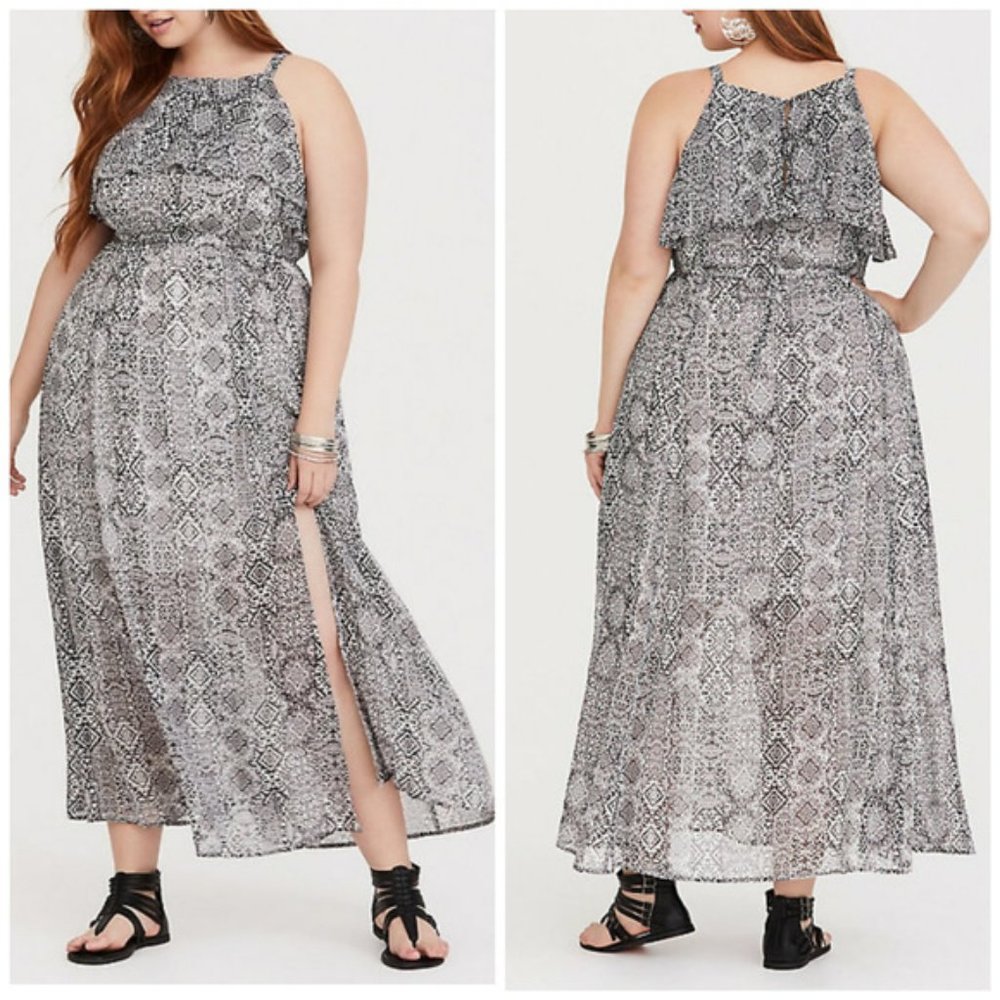 Torrid Boho Ikat Chifon Maxi Dress Sz 1 (1X)